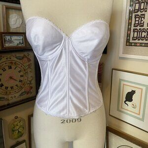 80s Vintage Empire Intimates Strapless White Satin Boned Bustier Size 38D